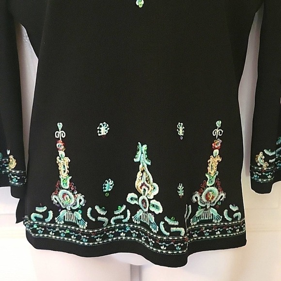 Vintage Joseph A. Petite blouse black embroidery 3/4 sleeve Women's M - Picture 3 of 9